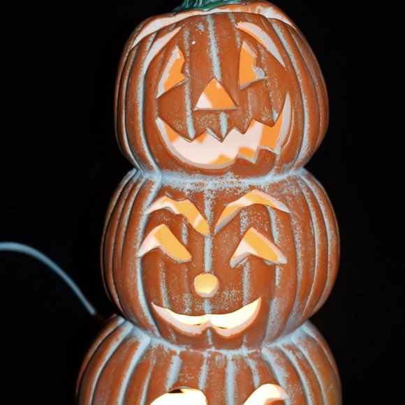 Vintage 10" ceramic 3 tier Jack O' Lantern Pumpkin Halloween Candle Holder - Picture 1 of 9